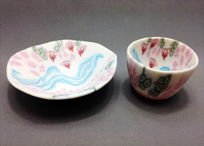 川桜　変形皿と盃の画像